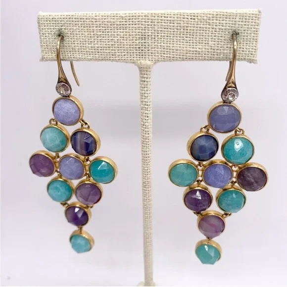 Beautiful, fun and classy long Henri Bendel earrings  Henry Bendel Elegant Gold and Purple Swarovski Earrings display picture 1